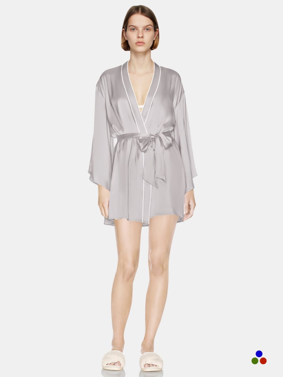 short silk belted robe_silver/ivory