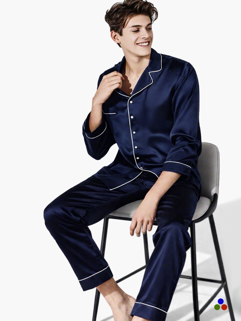 luxury silk pajamas_navy/white
