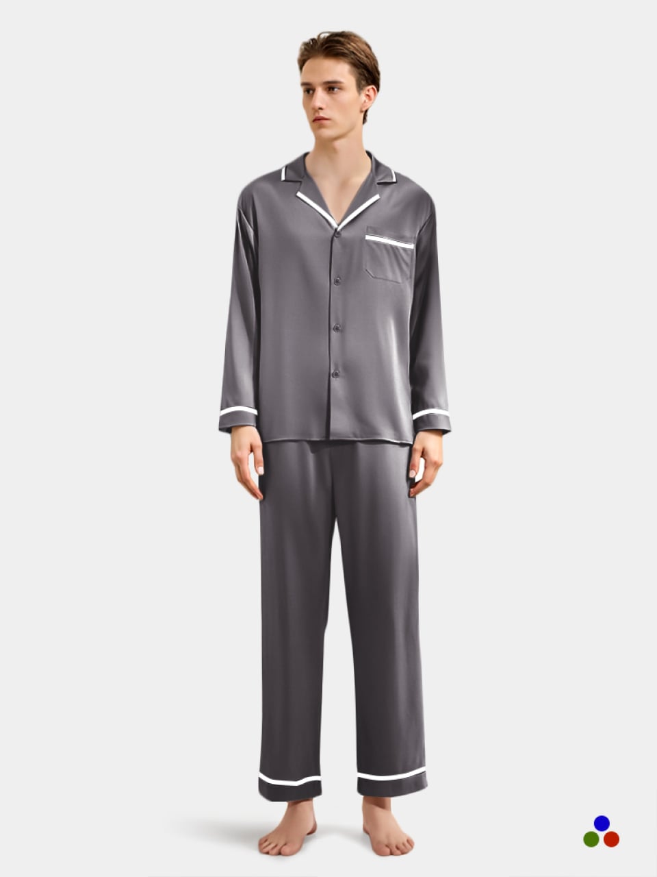 silk pajama set for men_slate gray/ivory
