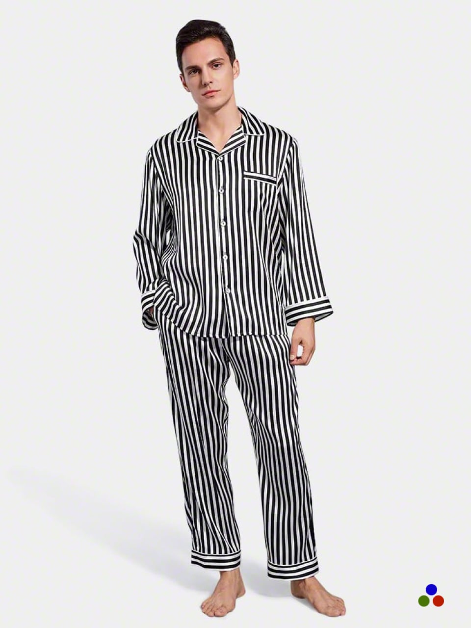 silk striped pajamas for men_black strip