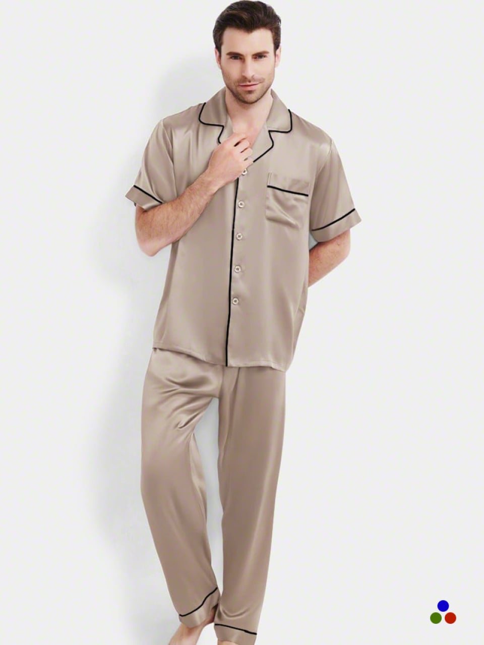 silk pajama set for men_silver gray/wine red
