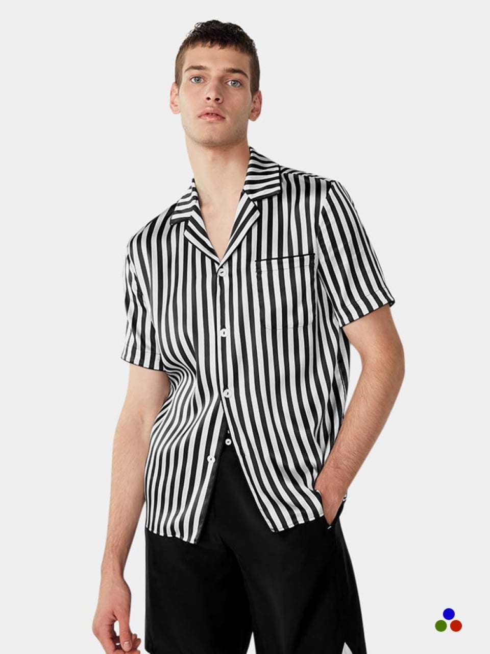 silk pajama shirt for men_navy-stripe