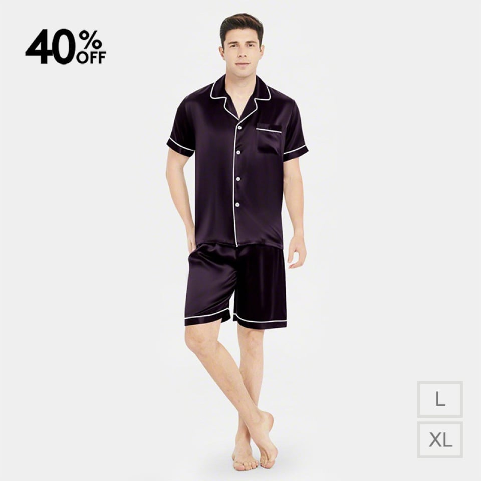 silk pajamas for men_dark purple/Ivory