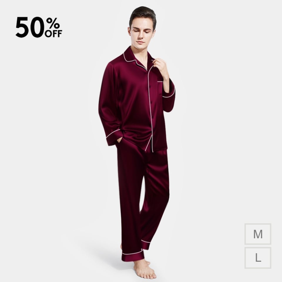 silk pajamas for men_burgundy/ivory