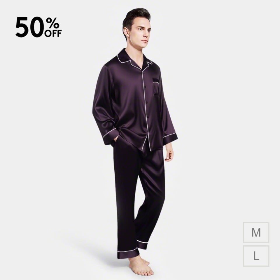 silk pajamas for men_dark purple/ivory