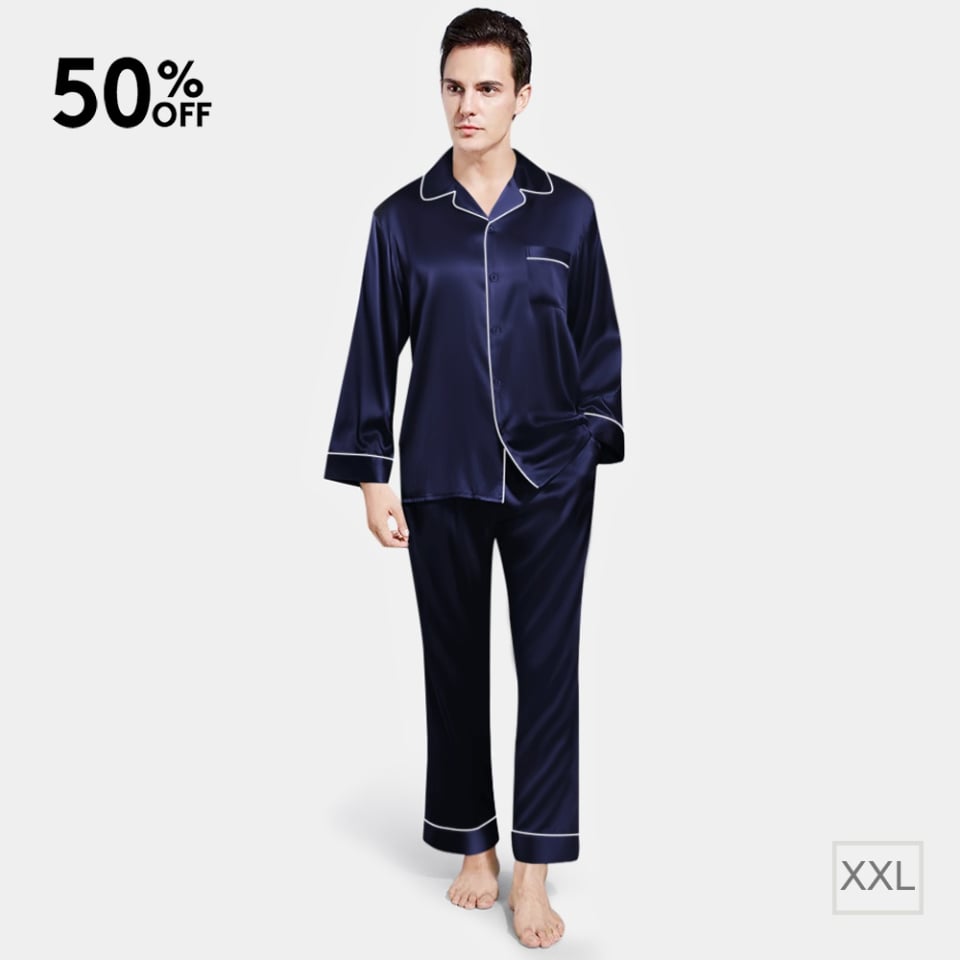 silk pajamas for men_navy/ivory