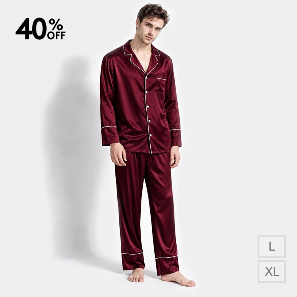 silk pajamas for men_burgundy/ivory