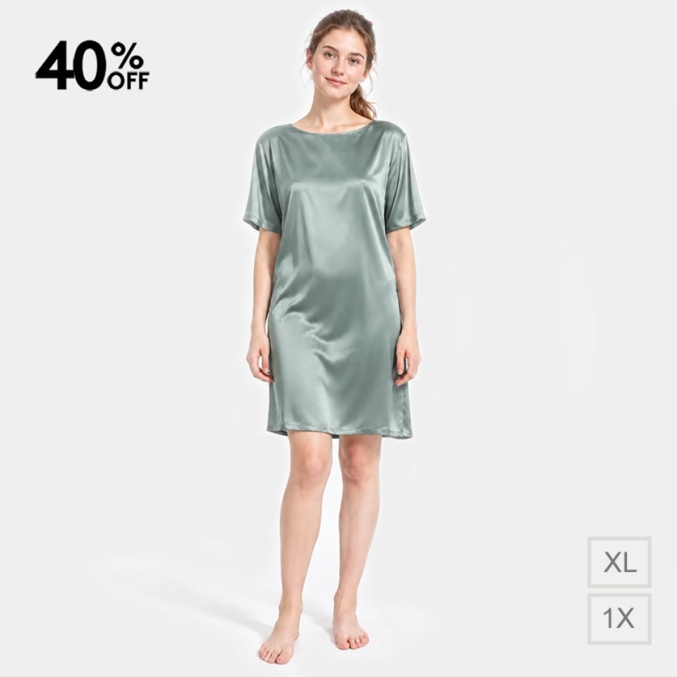 short-sleeve silk nightdress_eucalyptus green