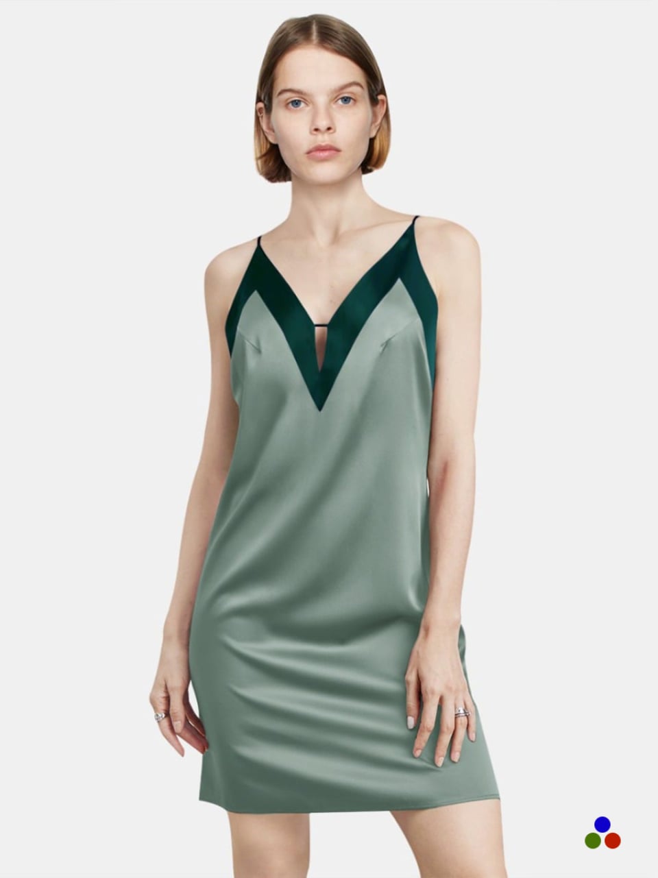 simple short silk slips_cambridge blue/dark green