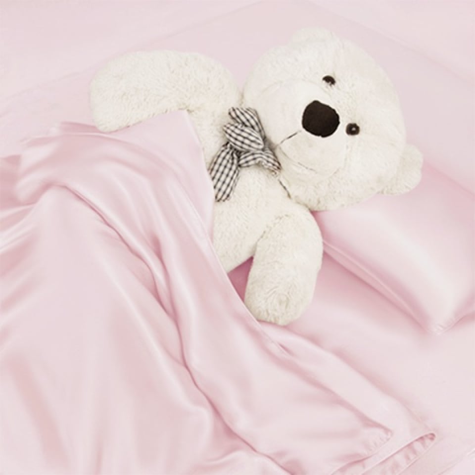 silk toddler bedding set-light pink