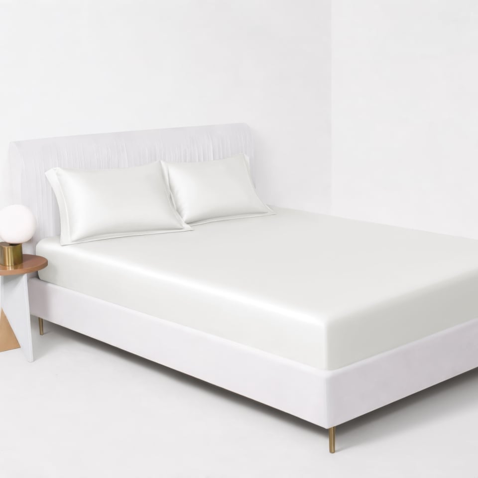 white silk fitted sheet