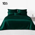 silk bed linens_dark green