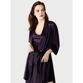 Dark Purple Elegant Silk Short Robe on Sale | ElleSilk