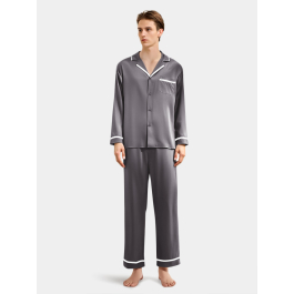 Ensemble de pyjama en soie pour homme, pyjama à manches longues en satin pour homme, vêtements de nuit boutonnés, ensemble de pyjama 2 pièces, Bleu, TT- Grand Ensemble de pyjama en soie pour homme, pyjama à manches longues en satin pour homme, vêtements de nuit boutonnés, ensemble de pyjama 2 pièces, Bleu, TT- Grand