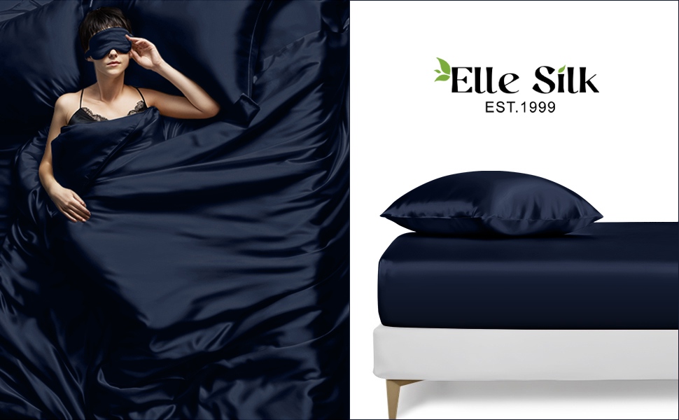 Navy Blue Silk Fitted Sheet, Bottom Bed Sheets
