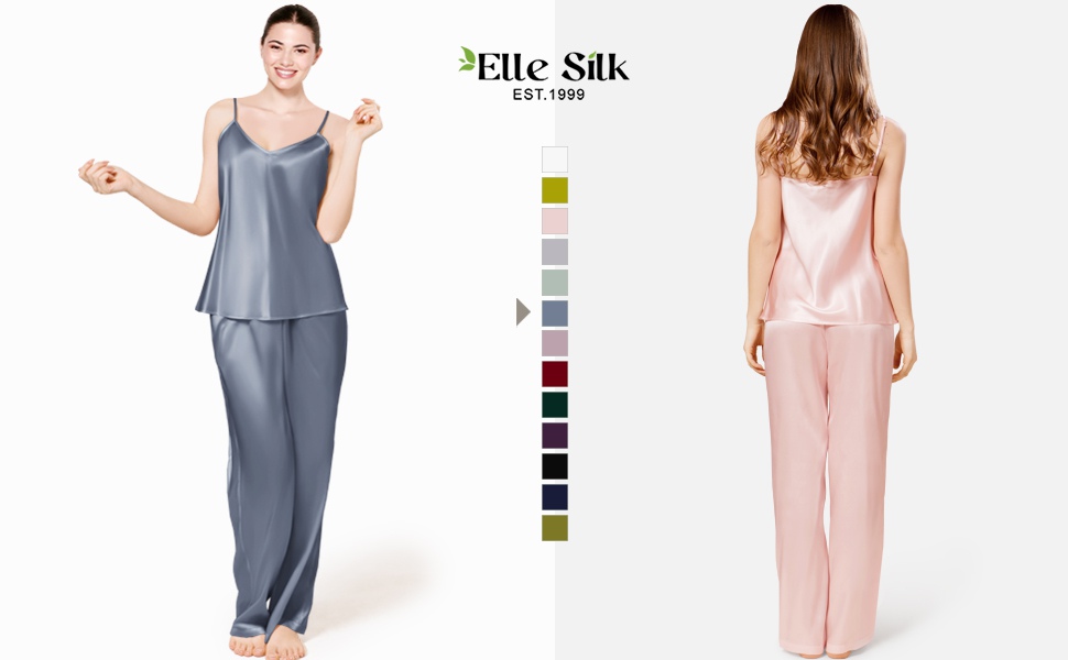 Women's Silk Pajamas Set - 2-Piece Satin Cami And Long Pants Sleepwear, Soft & Breathable For All Seasons