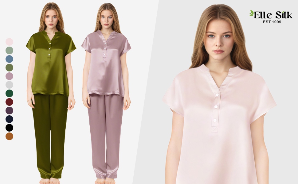 Short Sleeves Silk Pyjamas for Lounging