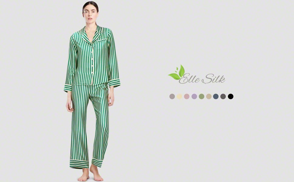Silk Striped Pajama Set, Silk Pajama for Women