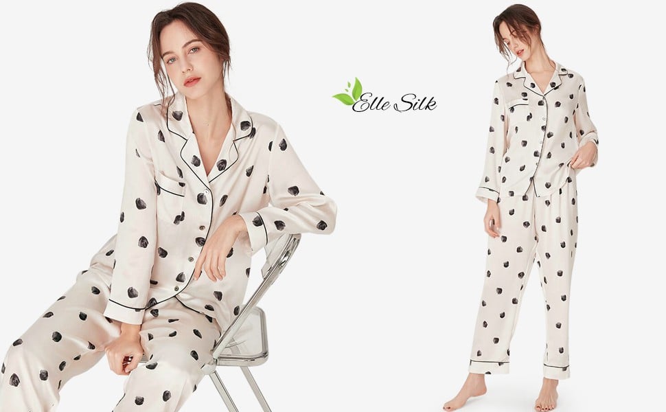 Conjunto de pijama de seda pura elegante