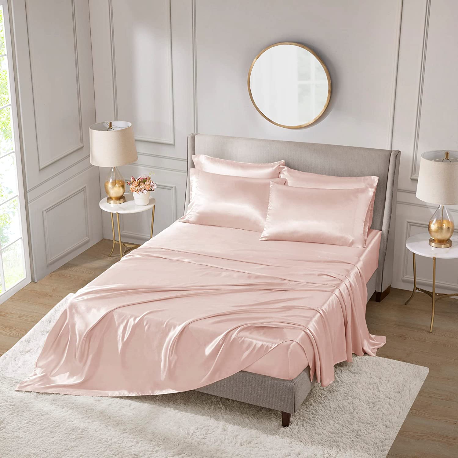 light pink silk sheet set